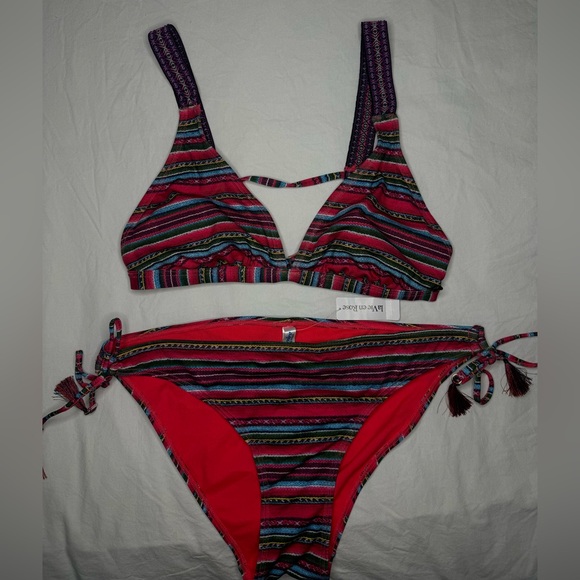 NWT LA VIE EN ROSE Multicolor Striped Bikini Set - Adjustable - Boho XL - Picture 1 of 11